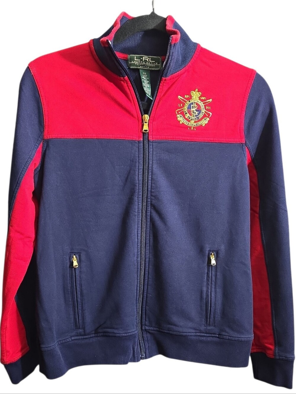 #296. Vintage Lauren Ralph Lauren Active Equestrian Club Crest Zip Up Jacket.